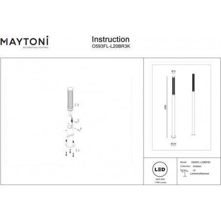 Lampa zewnętrzna stojąca Lit LED 3000K 198,6cm brązowa Maytoni