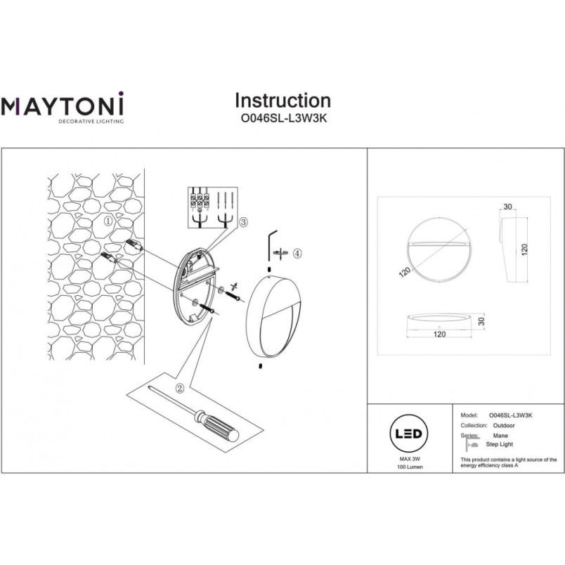 Lampa zewnętrzna - oświetlenie schodów Mane Round LED 12cm biała Maytoni