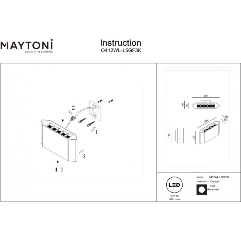 Kinkiet elewacyjny nowoczesny Pull LED 3000K grafitowy Maytoni