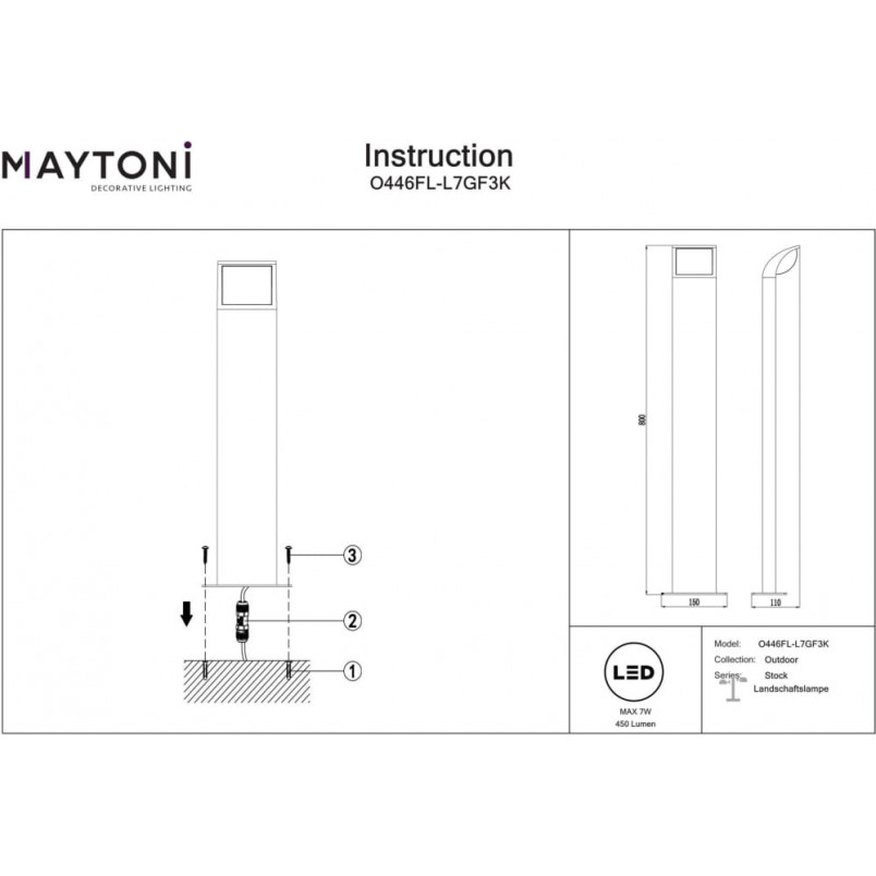 Lampa zewnętrzna stojąca Stock LED 3000K 80cm grafitowy Maytoni