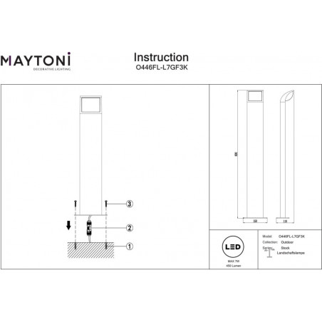 Lampa zewnętrzna stojąca Stock LED 3000K 80cm grafitowy Maytoni