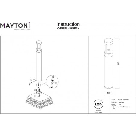 Słupek ogrodowy Vint LED 3000K 60cm grafitowy Maytoni