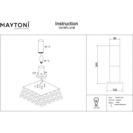 Lampa ogrodowa stojąca Willis 30cm biało-czarna Maytoni