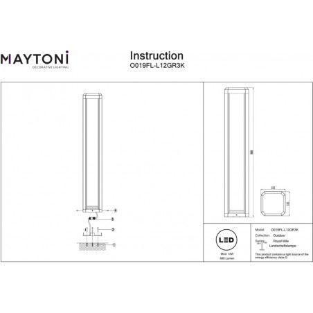 Lampa zewnętrzna stojąca Royal Mile LED 3000K 80cm szara Maytoni