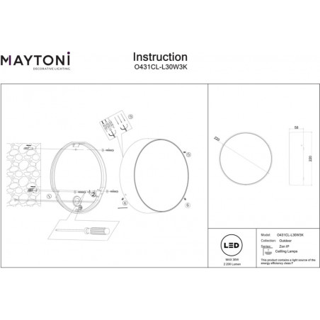 Plafon zewnętrzny Zon IP LED 3000K 22cm biały Maytoni