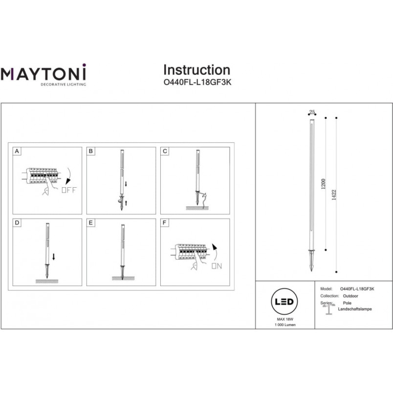 Lampa ogrodowa stojąca nowoczesna Pole LED 3000K 120cm grafitowa Maytoni