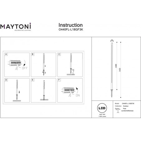 Lampa ogrodowa stojąca nowoczesna Pole LED 3000K 120cm grafitowa Maytoni
