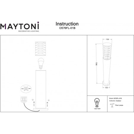 Lampa ogrodowa stojąca Bronx 79,6cm czarna Maytoni