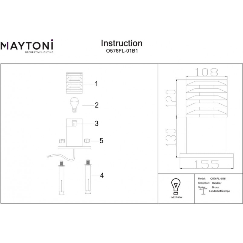 Lampa ogrodowa stojąca Bronx 25cm czarna Maytoni