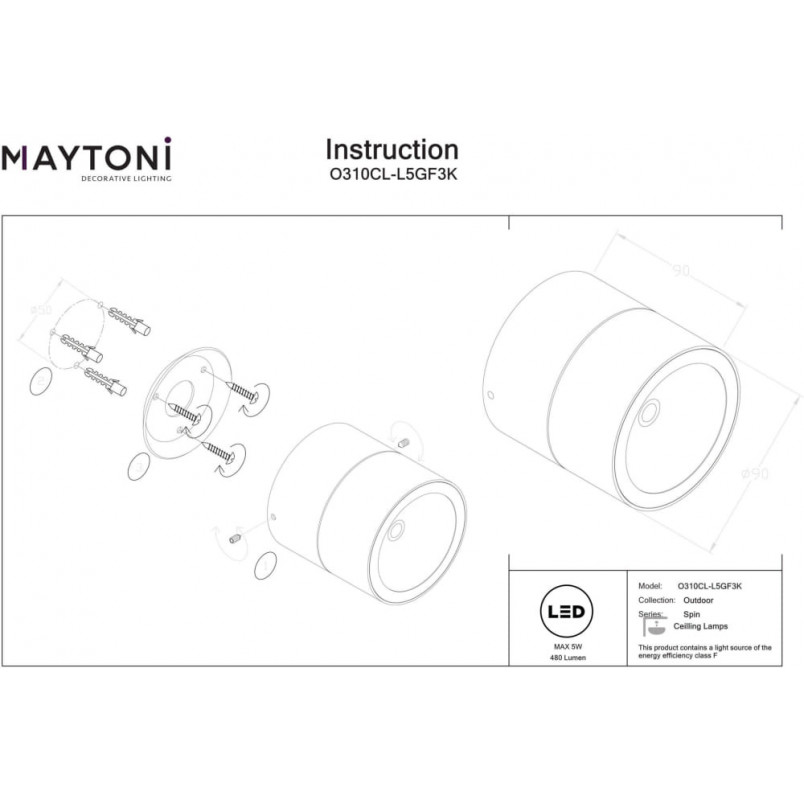 Lampa spot zewnętrzna z regulacją Spin LED 3000K 9cm czarna Maytoni