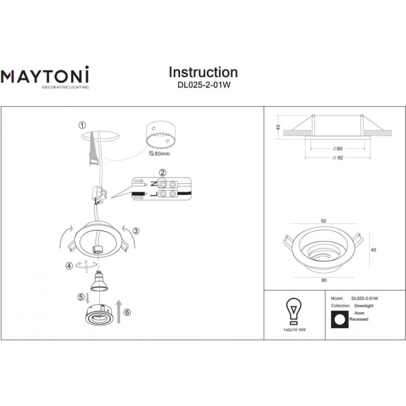 Lampa podtynkowa spot okrągła Atom II 9,2cm biała Maytoni