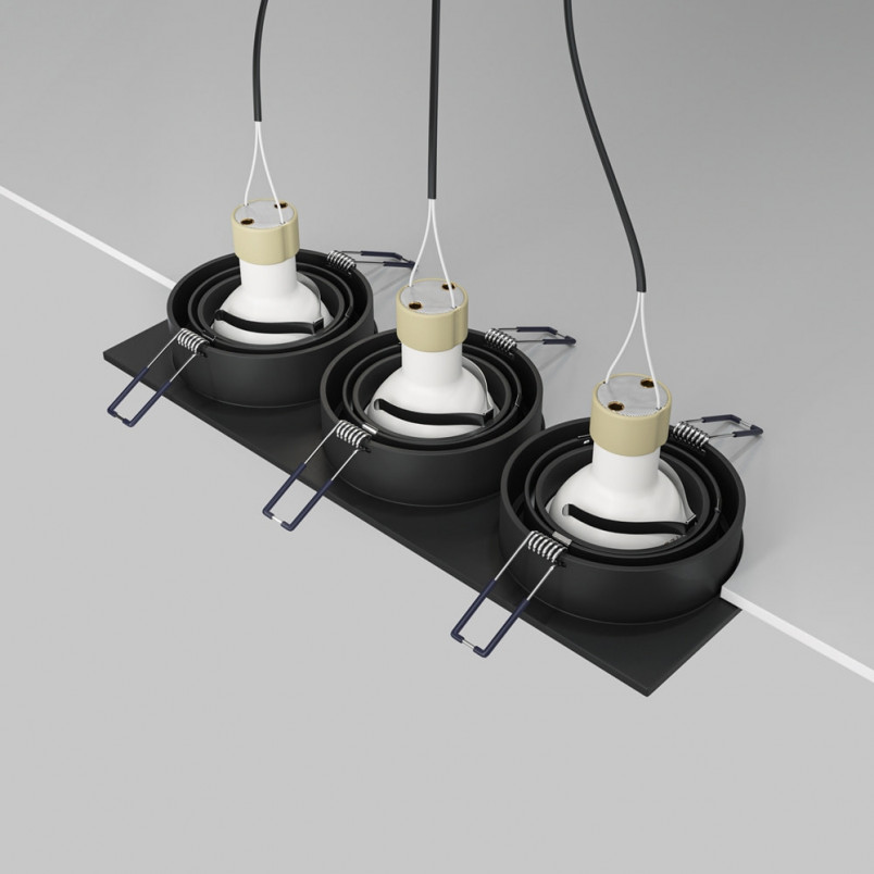 Lampa podtynkowa spot 3 punktowa Atom 25,6x9,2cm czarna Maytoni