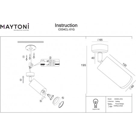 Reflektor sufitowy dekoracyjnym kloszem Focus Design matowe złoto Maytoni