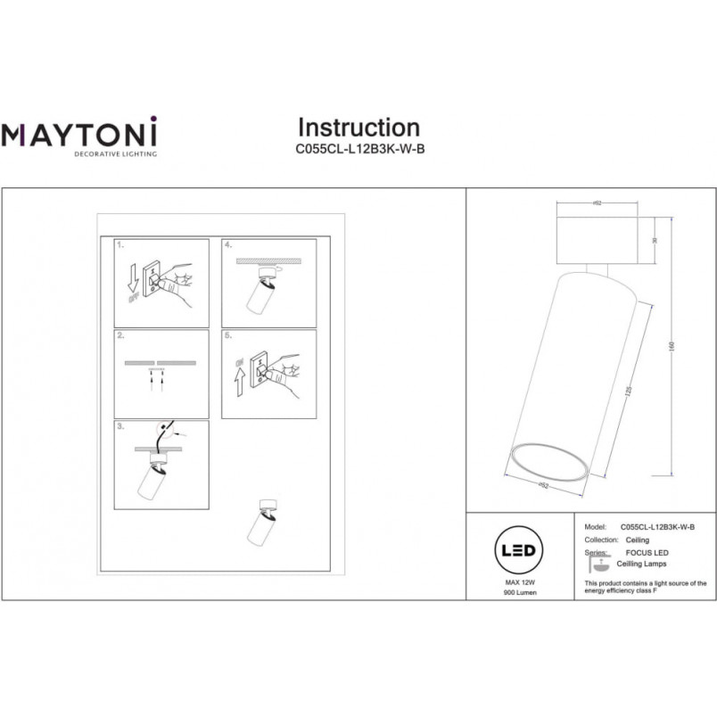 Reflektor sufitowy Focus LED 3000K 5,2cm czarny Maytoni