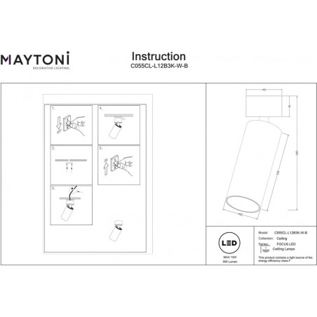 Reflektor sufitowy Focus LED 3000K 5,2cm czarny Maytoni