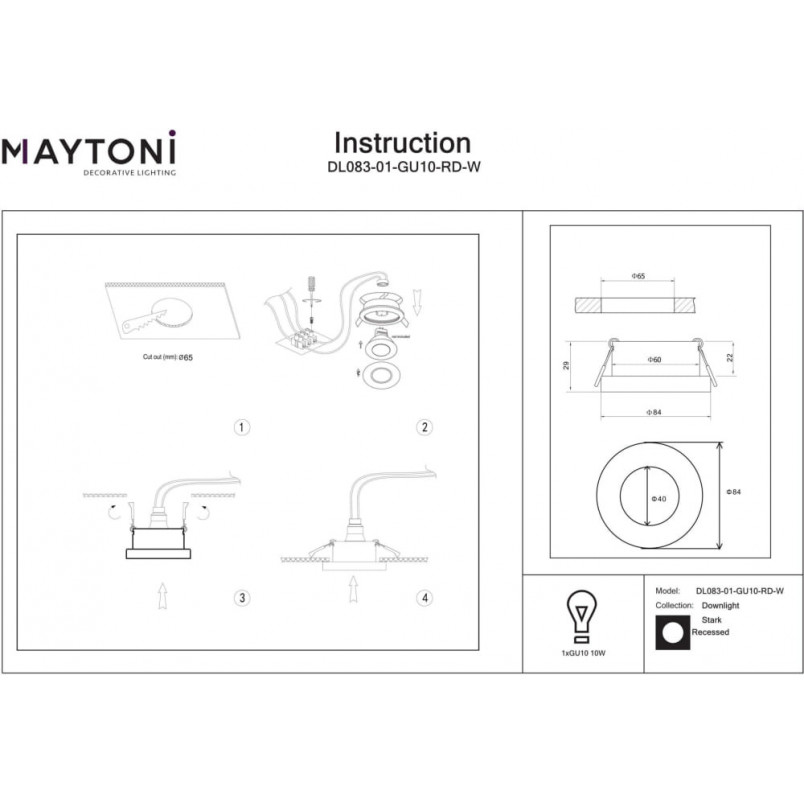 Lampa podtynkowa spot do łazienki Stark 8,4cm biała Maytoni