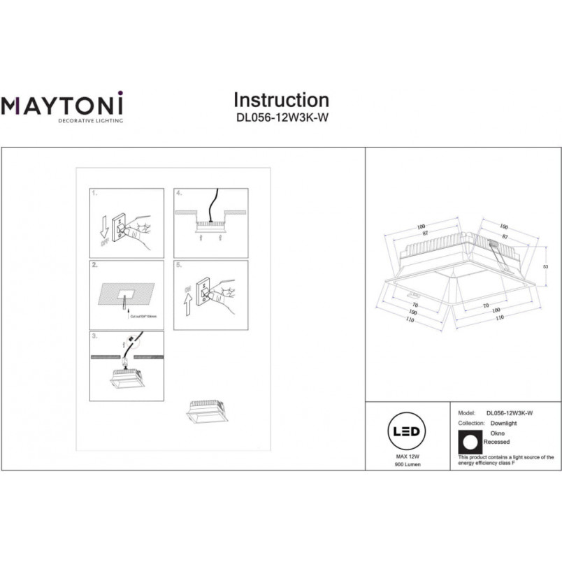 Lampa podtynkowa do łazienki Okno LED 3000K 11x11cm biała Maytoni