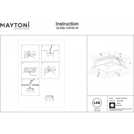 Lampa podtynkowa do łazienki Okno LED 3000K 11x11cm biała Maytoni