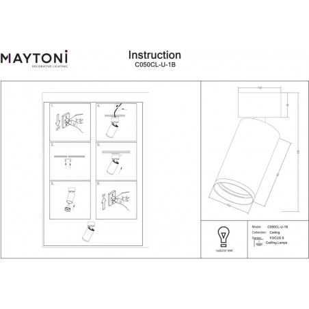 Reflektor sufitowy Focus S 5,2cm H12,8cm czarny Maytoni