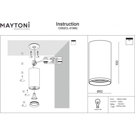 Lampa tuba spot Focus S 5,2cm matowe złoto Maytoni