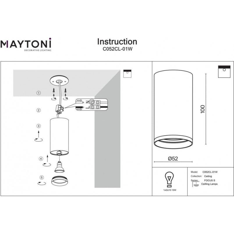 Lampa tuba spot Focus S 5,2cm biała Maytoni