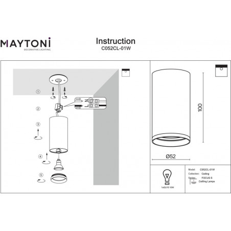 Lampa tuba spot Focus S 5,2cm biała Maytoni