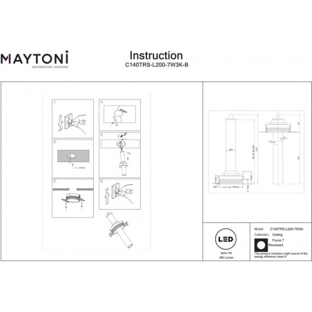 Reflektor podtynkowy Focus T II LED 3000K 3cm H21,6cm czarny Maytoni