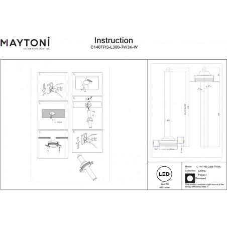 Reflektor podtynkowy Focus T II LED 3000K 3cm H31,6cm biały Maytoni