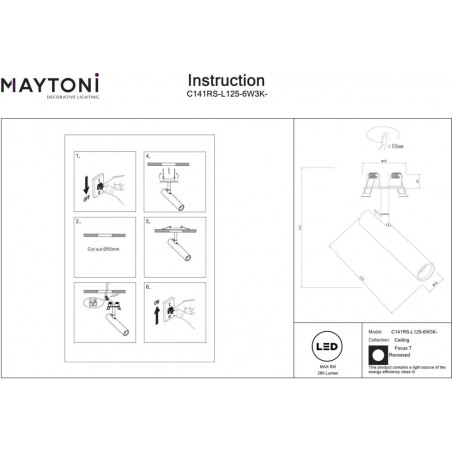 Reflektor sufitowy podtynkowy Focus T LED 3000K 3cm H12,5cm mosiądz Maytoni