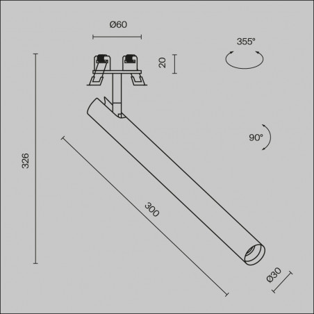 Reflektor sufitowy podtynkowy Focus T LED 3000K 3cm H30cm mosiądz Maytoni