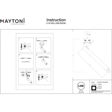 Reflektor sufitowy podtynkowy Focus T LED 3000K 3cm H30cm mosiądz Maytoni