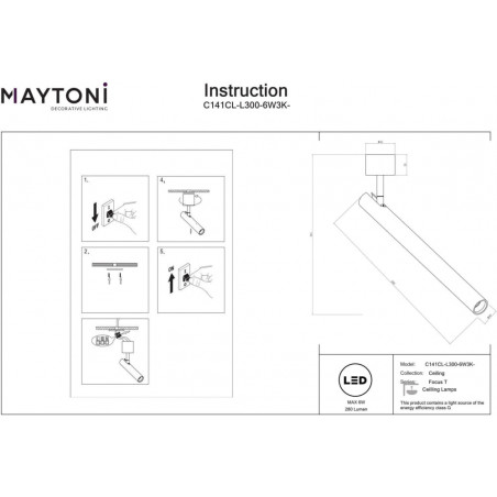 Reflektor sufitowy Focus T LED 3000K 3cm H30cm mosiądz Maytoni