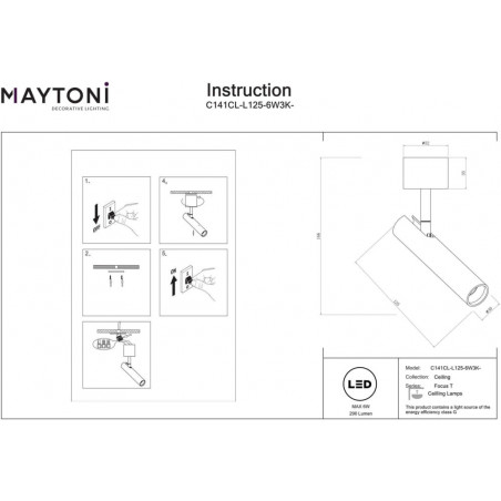 Reflektor sufitowy Focus T LED 3000K 3cm H12,5cm mosiężny Maytoni
