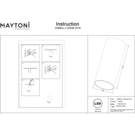 Lampa tuba spot natynkowa Focus LED 4000K 5,2cm biała Maytoni
