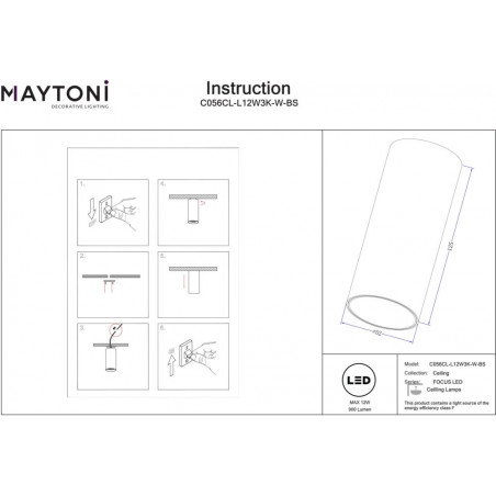 Lampa tuba spot natynkowa Focus LED 3000K 5,2cm mosiężna Maytoni