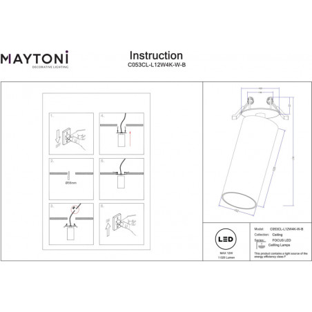 Reflektor spot podtynkowy Focus LED 4000K 5,2cm czarny Maytoni