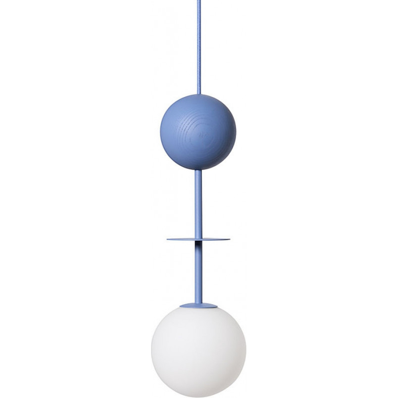 Lampa wisząca szklana kula z drewnem Oio 15cm biały / niebieski Ummo
