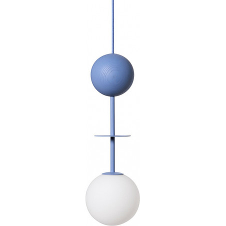 Lampa wisząca szklana kula z drewnem Oio 15cm biały / niebieski Ummo