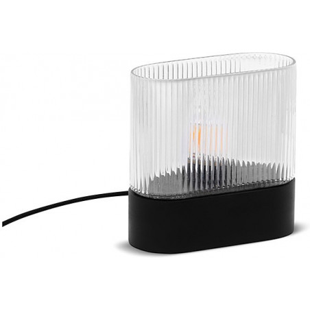 Lampa stołowa drewniana z ryflowanym kloszem Flumina czarna Ummo