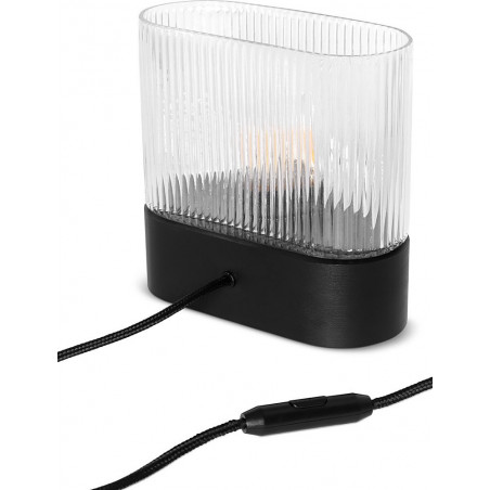 Lampa stołowa drewniana z ryflowanym kloszem Flumina czarna Ummo