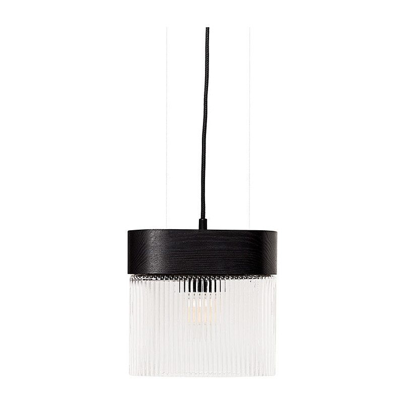 Lampa wisząca drewniana z ryflowanym kloszem Flumina 20,5cm czarna Ummo