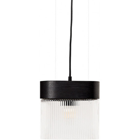 Lampa wisząca drewniana z ryflowanym kloszem Flumina 20,5cm czarna Ummo