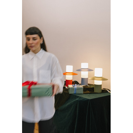 Lampa stołowa retro Caponio niebieska Ummo