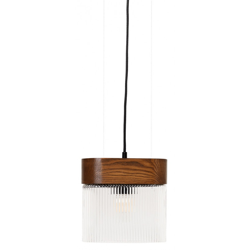 Lampa wisząca drewniana z ryflowanym kloszem Flumina 20,5cm orzechowa Ummo