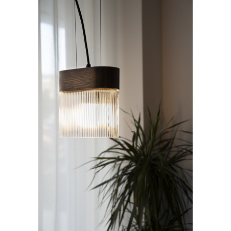 Lampa wisząca drewniana z ryflowanym kloszem Flumina 20,5cm orzechowa Ummo