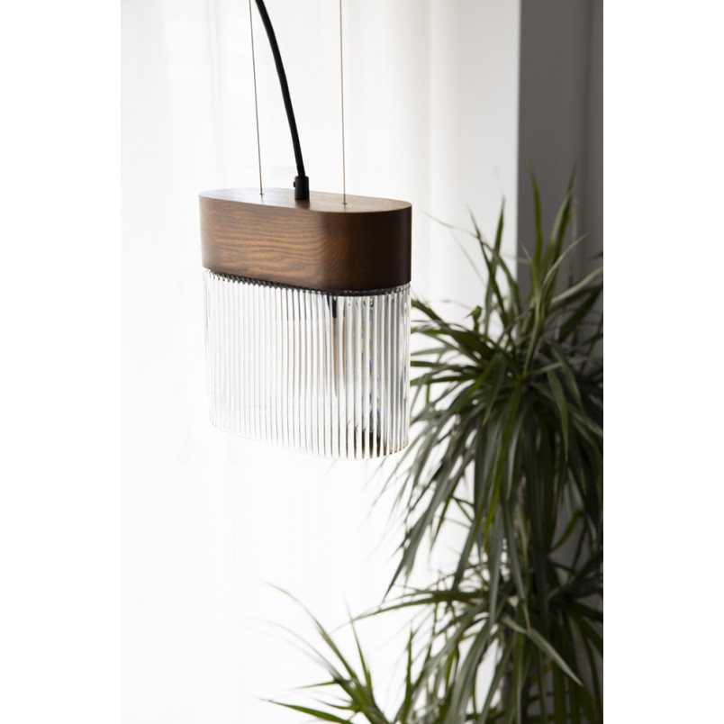 Lampa wisząca drewniana z ryflowanym kloszem Flumina 20,5cm orzechowa Ummo