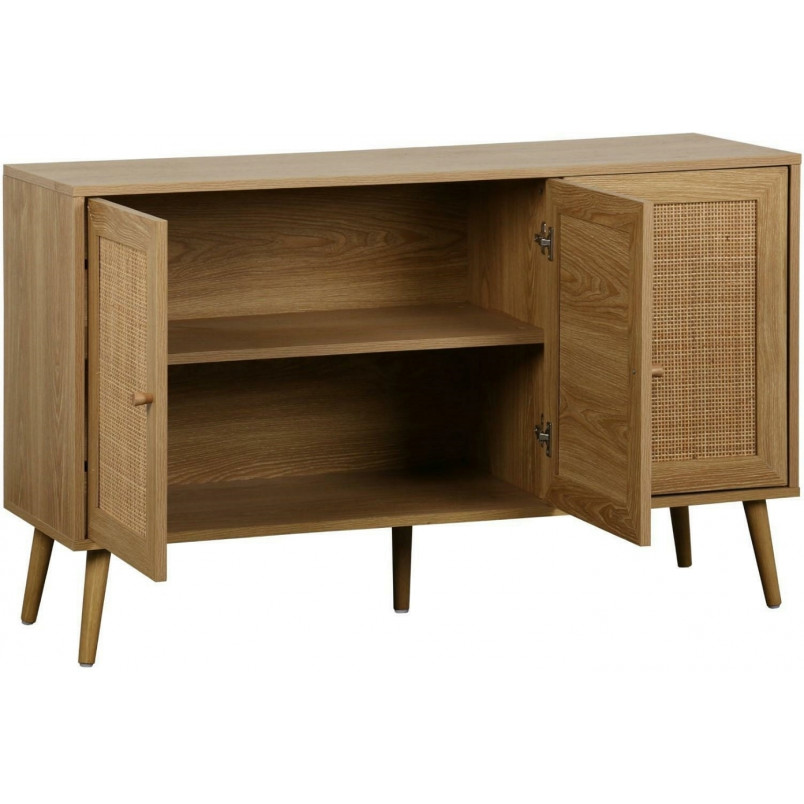 Komoda boho z szafkami Ballo 115x39cm odcienie dębu Intesi