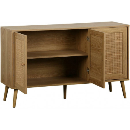 Komoda boho z szafkami Ballo 115x39cm odcienie dębu Intesi