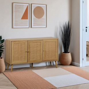 Komoda boho z szafkami Ballo 115x39cm odcienie dębu Intesi