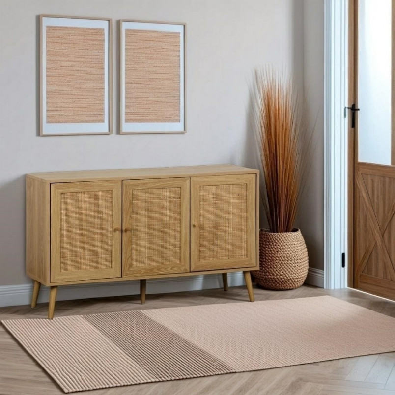Komoda boho z szafkami Ballo 115x39cm odcienie dębu Intesi